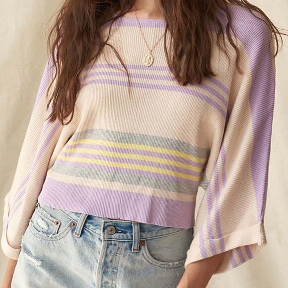 Set of 2 Promesa Borderline Striped Rib-Knit Cropped Sweater & Q2 Lavender Knit - Picture 11 of 12
